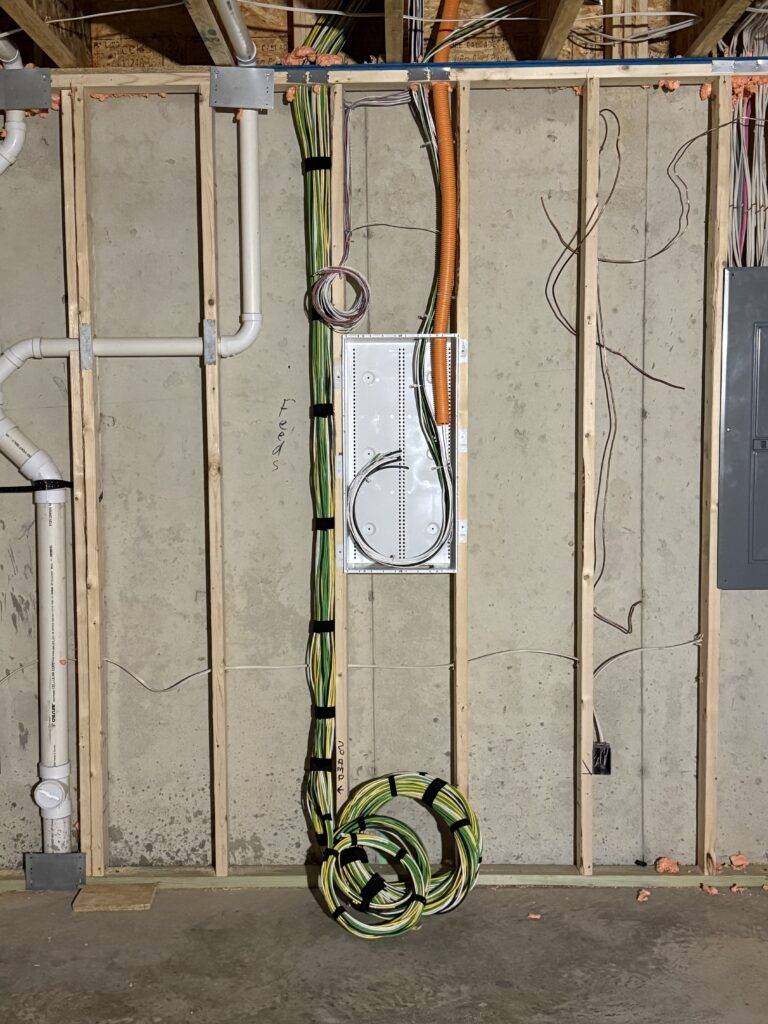 Completed structured-wiring connection center in a new home