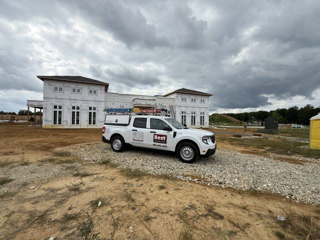Best Integrated Systems truck parked at a new-construction job site