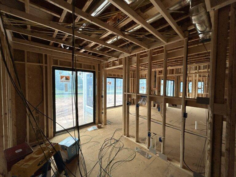 Low-voltage pre-wire in progress in a framed new home