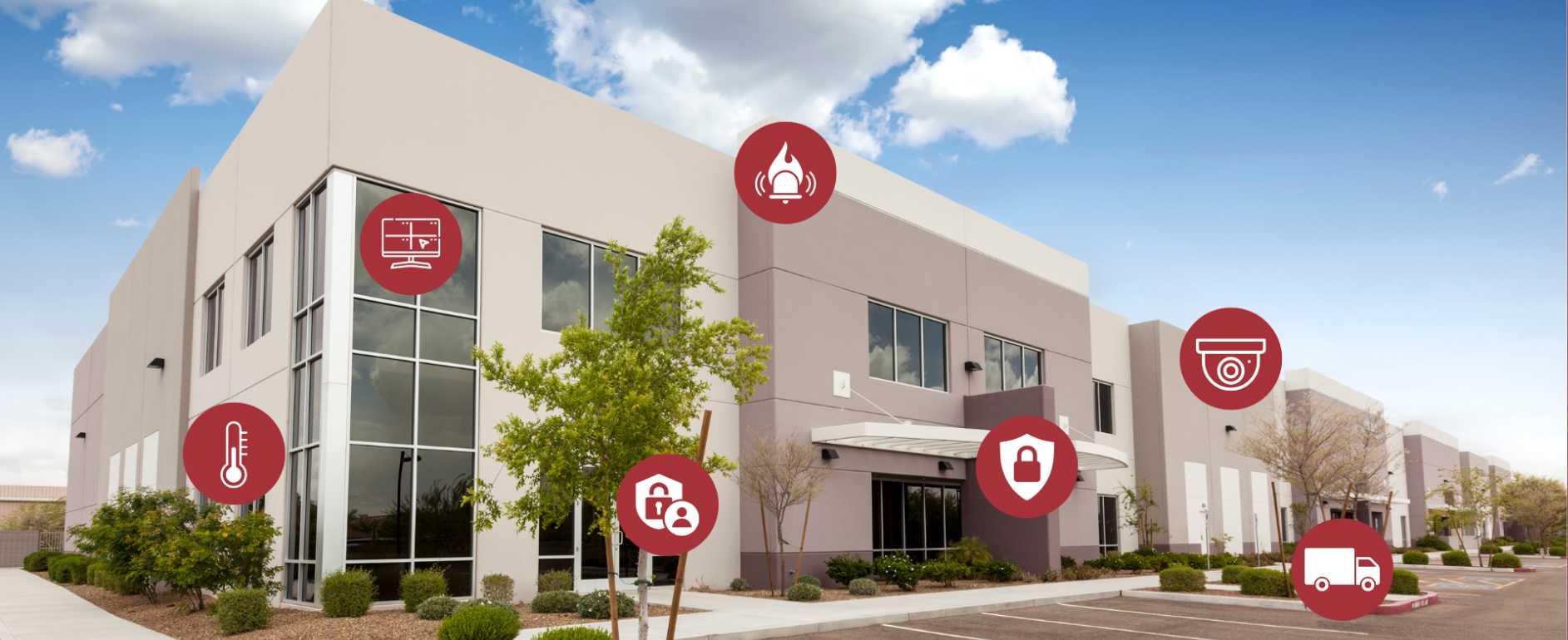 Modern commercial facility equipped with integrated security and access control systems