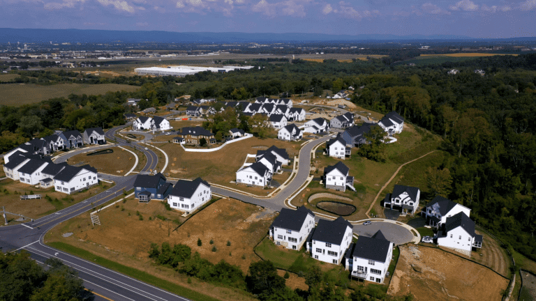 Aerial view of a new-home community under construction