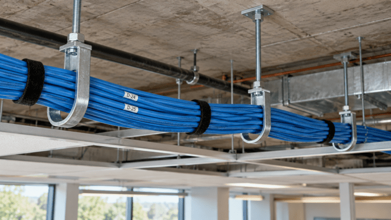 Low voltage data cabling drop installation in commercial facility